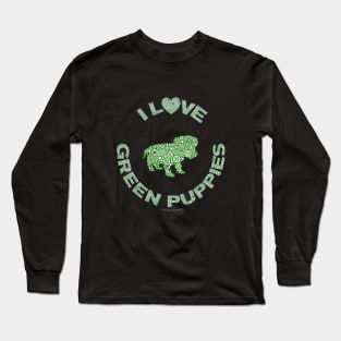 I Love Green Puppies Dog Lover Circle Design Long Sleeve T-Shirt